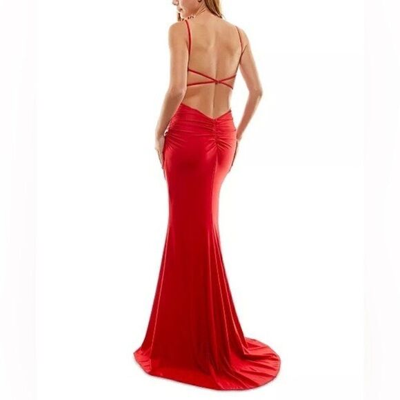 B DARLIN Cowl Neck Shirred Gown Juniors 3/4 Black Solid Sleeveless Back Zipped - Picture 5 of 9